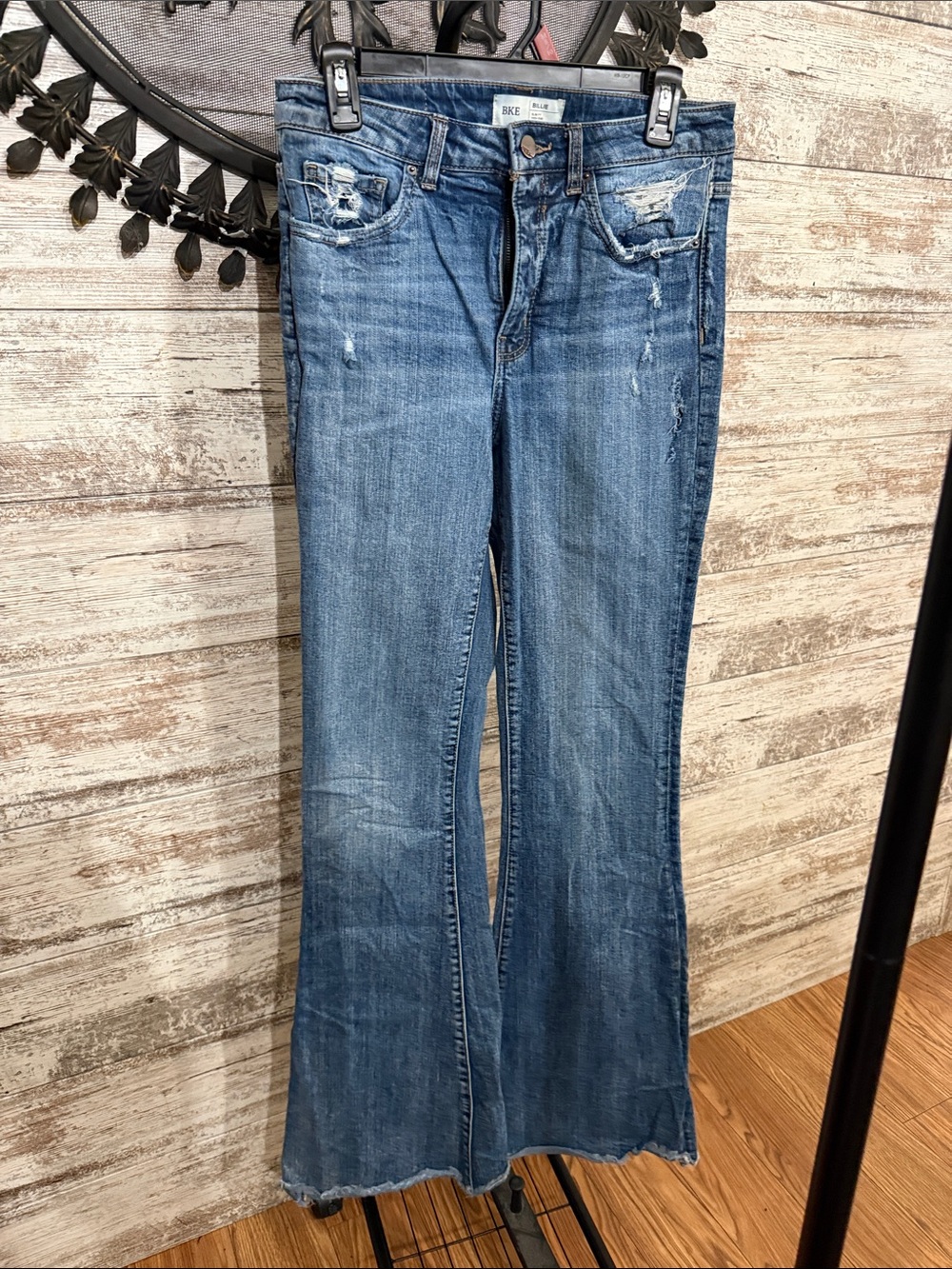 BKE Medium Blue Distressed Flare Jeans